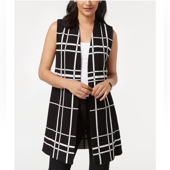 Alfani Sweaters - ALFANI Plaid Open-Front Sweater Vest Black Ivory PS SP Petite Small NWOT $80